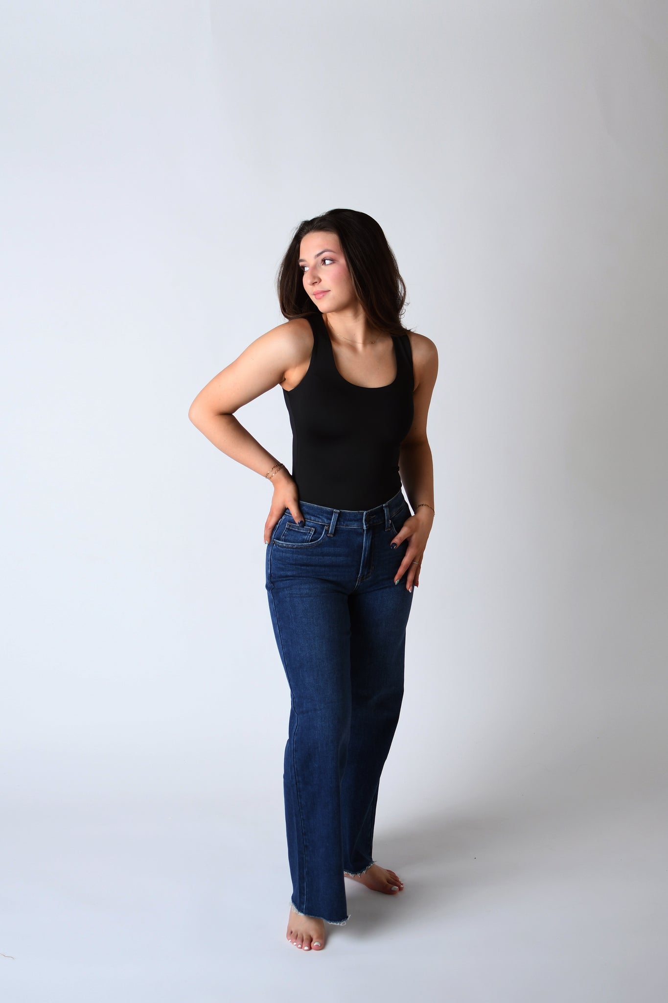 Longer Length Wide Leg - Dark Denim