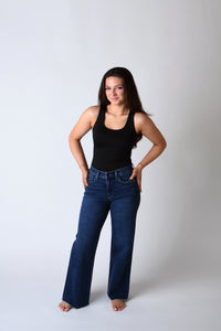 Longer Length Wide Leg - Dark Denim