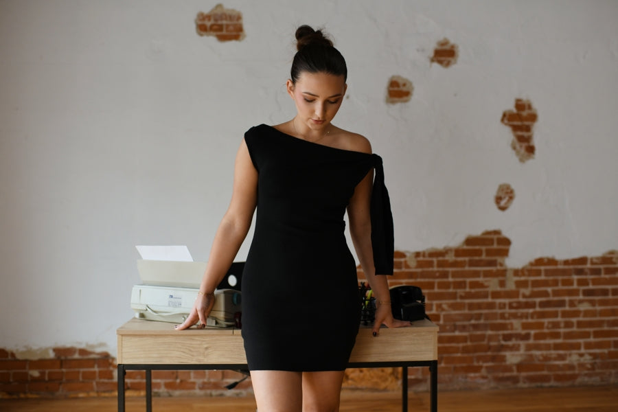 "The Boss Is In" Knit Asymmetric Dress