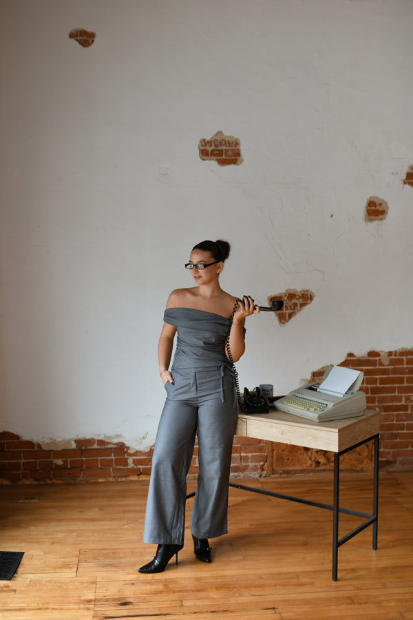 "Clocked In" Tie Detail Trousers